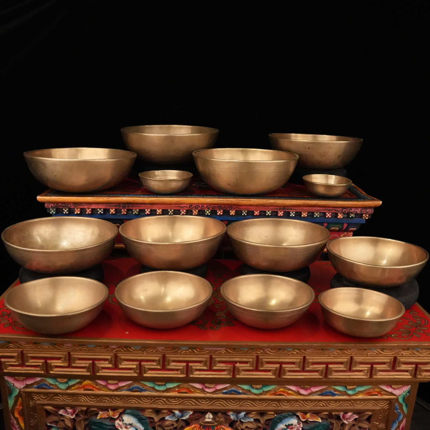 3 Octave Set of 14 Fine Antique Singing Bowls Set 10