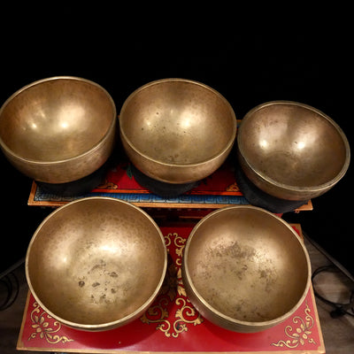 Large Antique Singing Bowl Set 07 A, C#, E, F, A