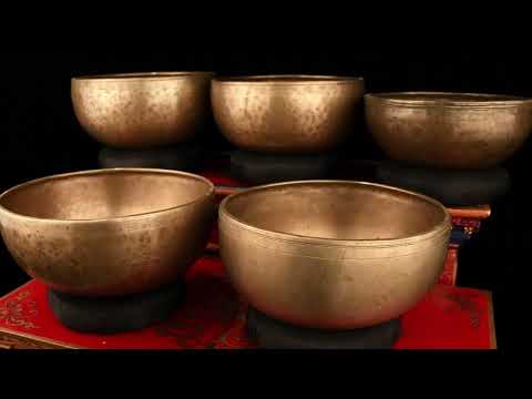 Large Antique Singing Bowl Set 07 A, C#, E, F, A